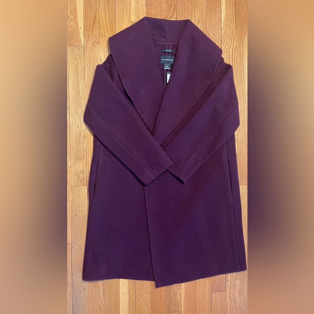 NWT Club Monaco Women's
Burgundy Purple Wool Coat Size XS